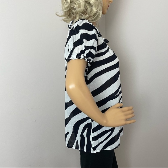 Loft Zebra Print Cotton Blouse Keyhole Tie Neck Size Medium - Picture 6 of 10